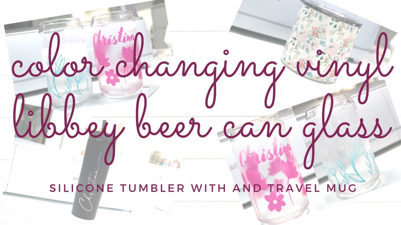 Color Changing Vinyl Libbey Beer Can Glass, Silicone tumbler with holographic vinyl & Travel Mug!!
