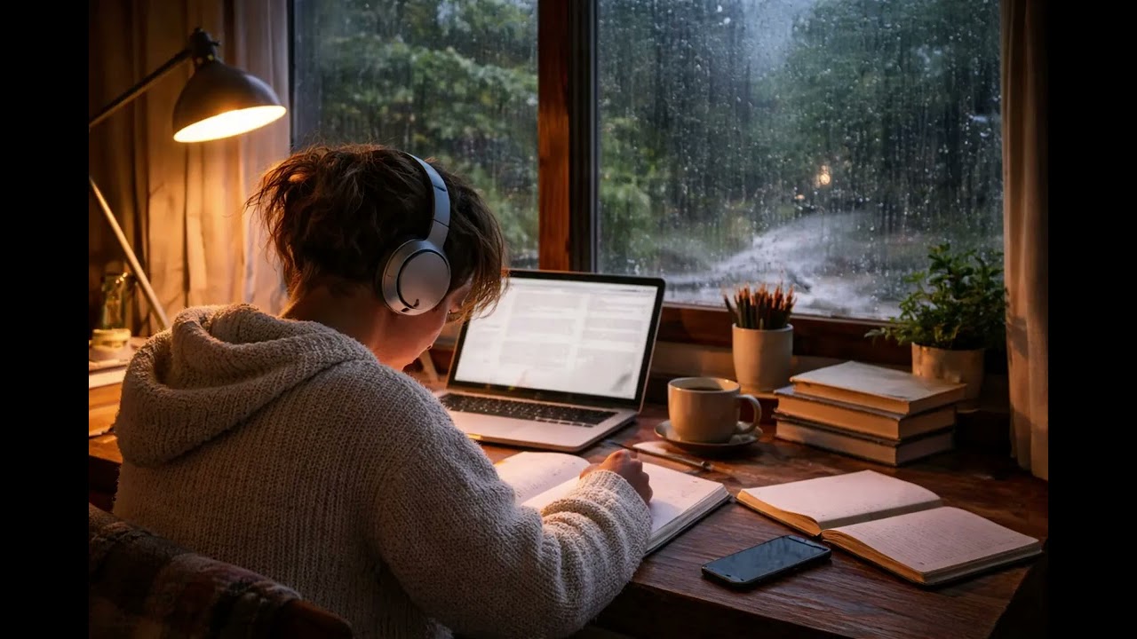 Rainy Day Work Ambience 🌧️ | Focus & Calm Music | Cozy Study Session (1 Hour)