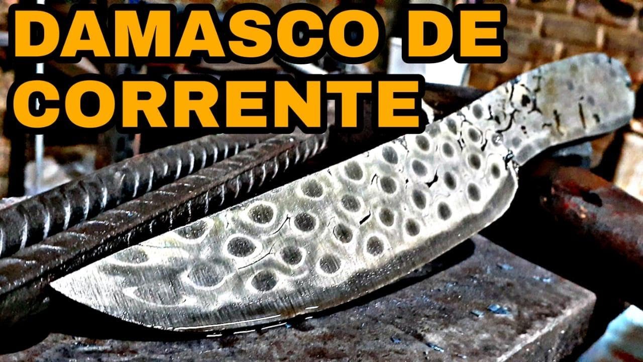 FACA de AÇO DAMASCO de CORRENTE DE MOTO (SEM PRENSA) - Parte 1