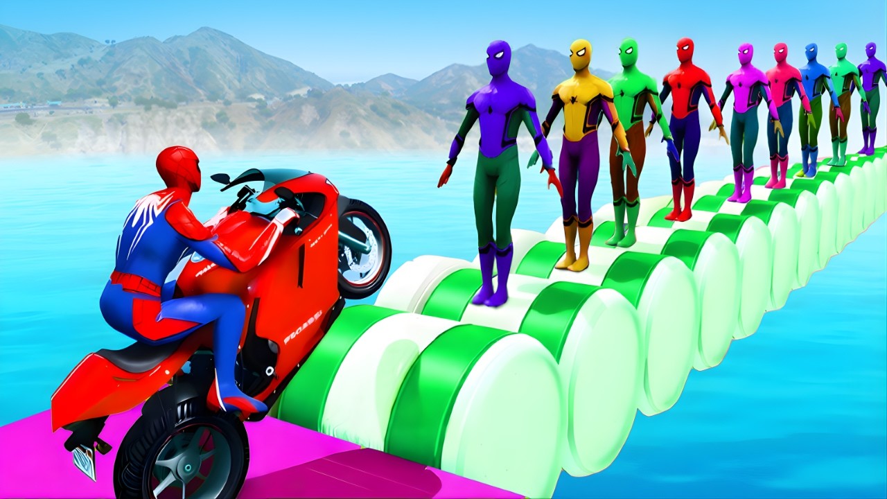 SPIDER-MAN against Superheroes Ride on Motorcycle STUNT FUNNY MOMENTS | Epic GTA 5 Challenge
