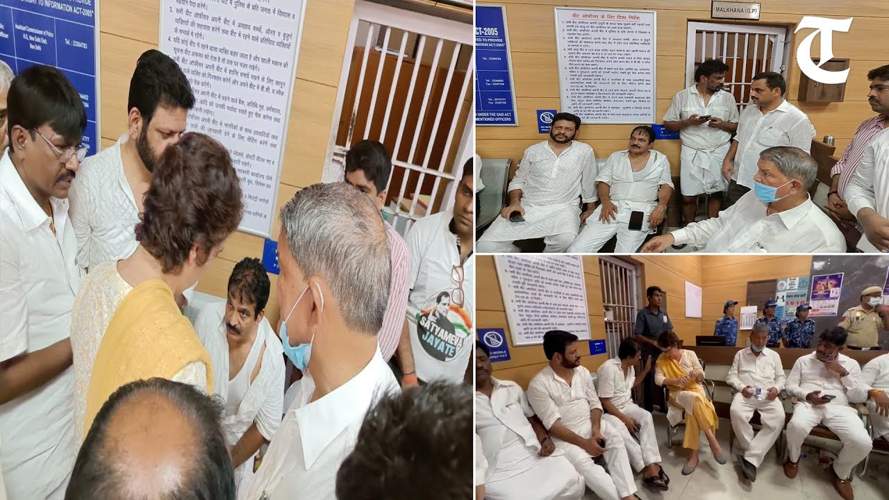 Priyanka Gandhi meets detained Congress leaders at Tuglaqabad police station
