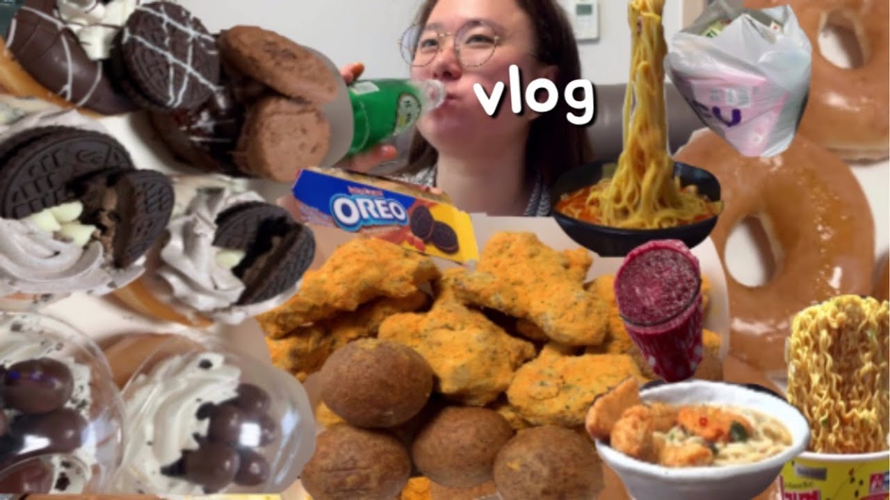 먹방 브이로그 🍩뿌링클,크리스피크림초코플렉스도넛,불짬뽕,진라면,어묵우동,아몬드프레첼,비비빅흑임자,씨유하울,ABC주스 MUKBANG VLOG