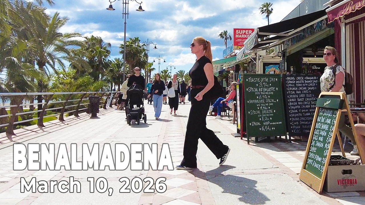Benalmadena March 10, 2026 Promenade Walk Malaga Costa del Sol Spain [4K]