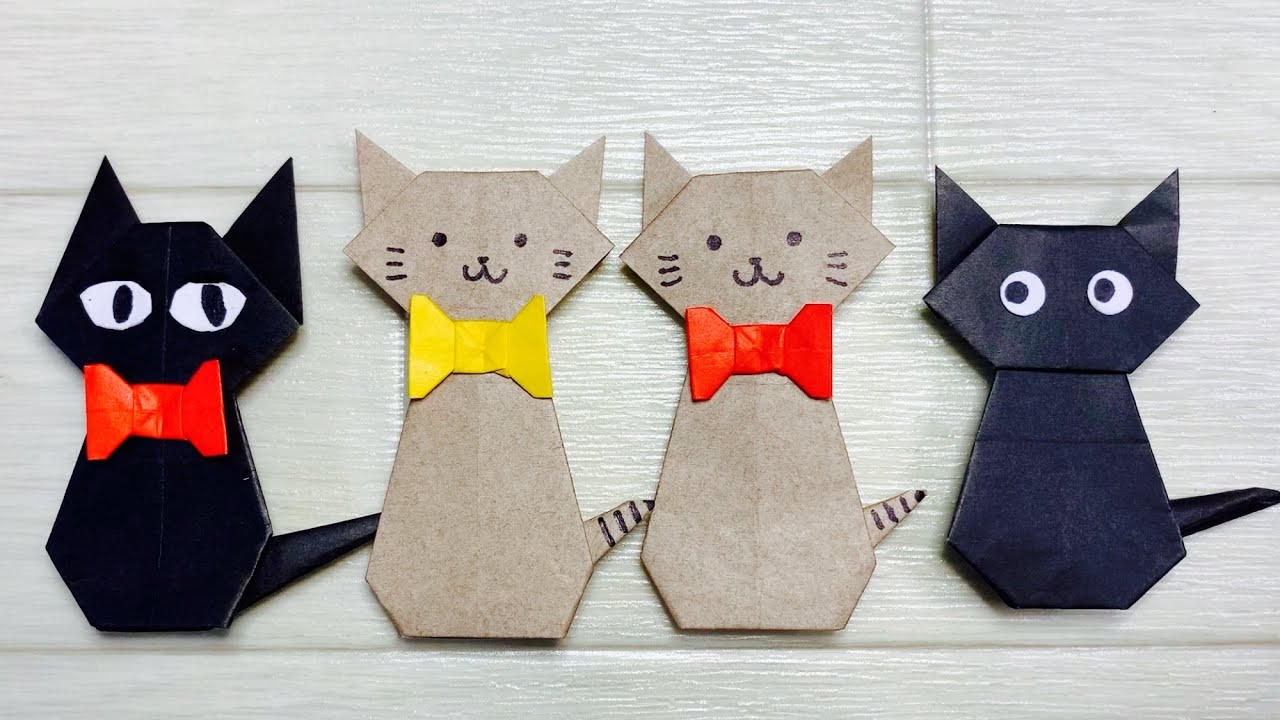 折り紙1枚で全身作れる♪可愛いネコの折り方☆黒猫は魔女の使い【ハロウィン折り紙】