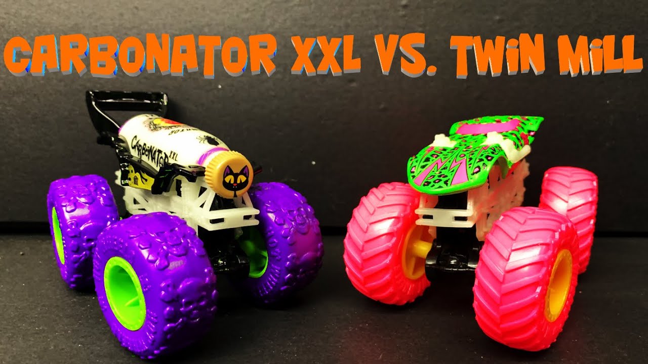 Carbonator XXL Vs. Twin Mill - Hot Wheels Monster Trucks Glow In The Dark