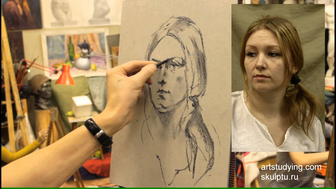 Графика. Портрет. Уголь. Белила.