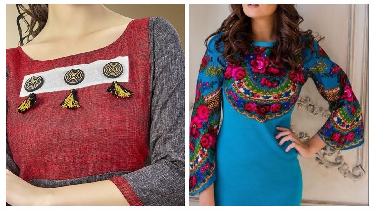 Tassel kurti designs,Latest patchwork kurti design ideas,applique work on kurti