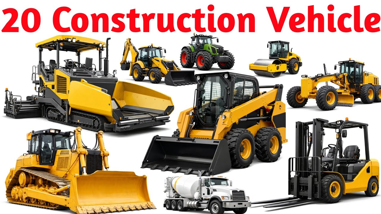 Construction Vehicle Names | JCB, Road Roller, Crane | English Vocabulary for Kids