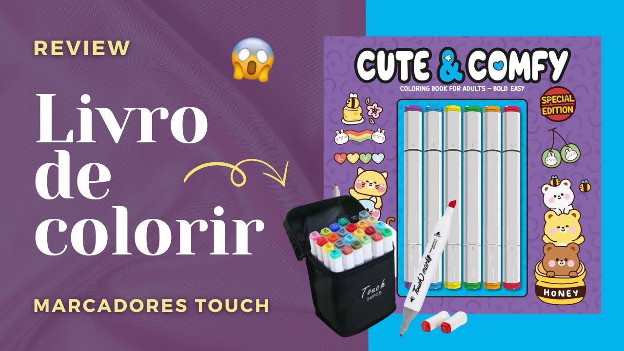 REVIEW LIVRO DE COLORIR CUTE E COMFY COM MARCADORES TOUCH! #coloringbook #livrodecolorir