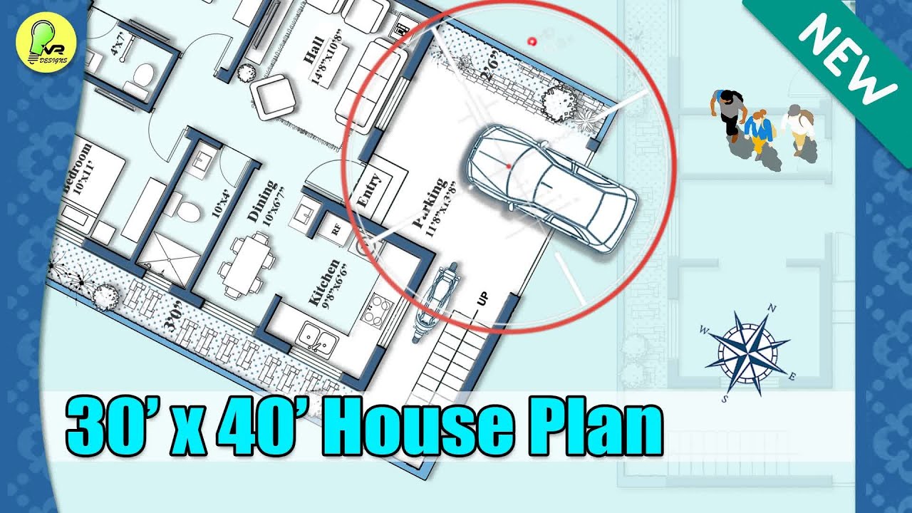 30&times;40 house plan with car parking, east facing, 30 by 40 home plan, 30*40 house design, #instyle