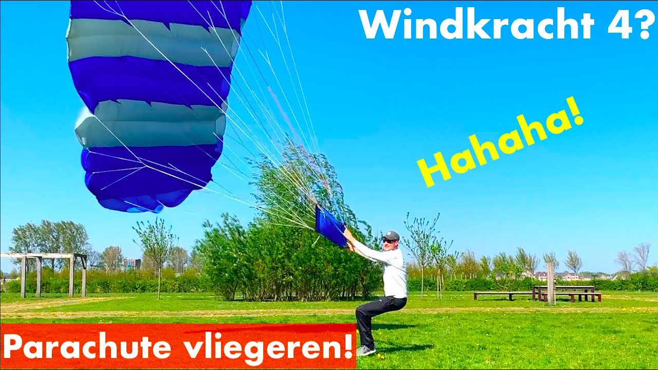 Kite Vliegeren Met Parachute In Harde Wind!