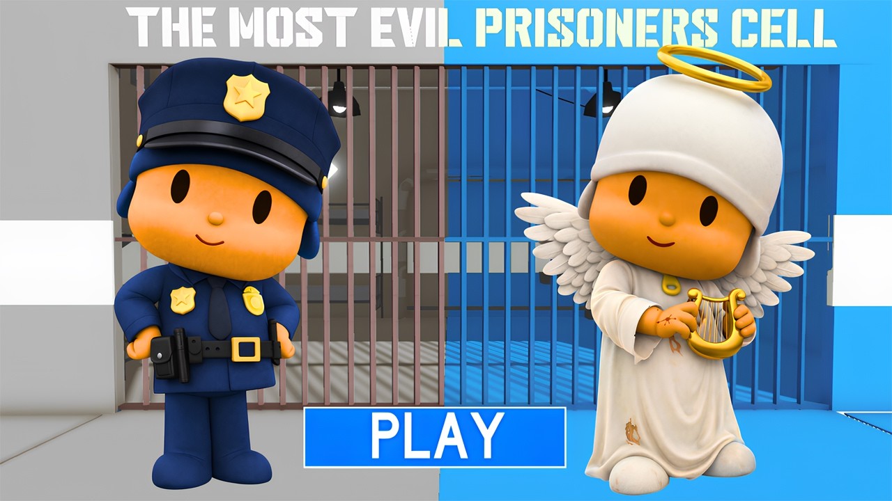 POCOYO POLICE VS POCOYO ANGEL in BARRY'S PRISON RUN! New Scary Obby Gameplay