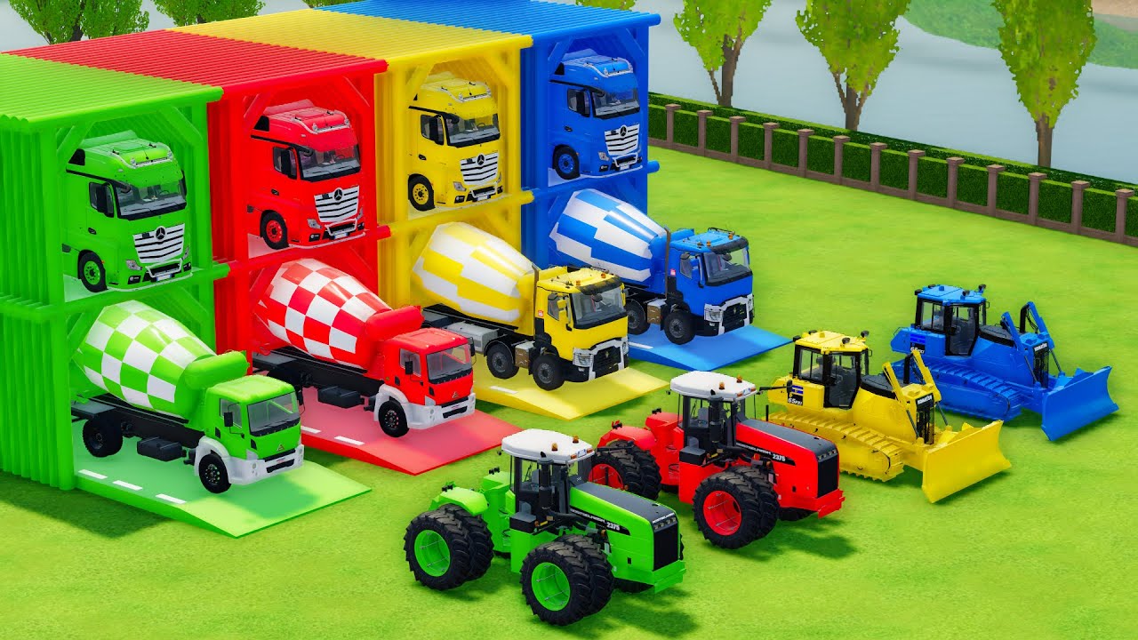 Garage with Colors - ALL MIXER TRUCK WITH DOUBLE FLATBED TRAILER TRUCK, AGRALE, RENAULT, ROSTSELMASH