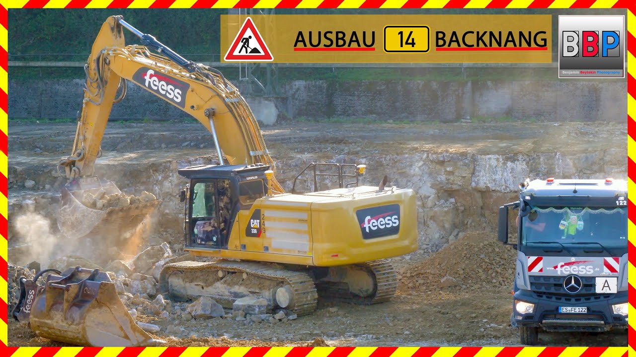 Fels per Löffelsieb verladen - CAT 336 & Mercedes AROCS Kipper - B14 Backnang, 2025.