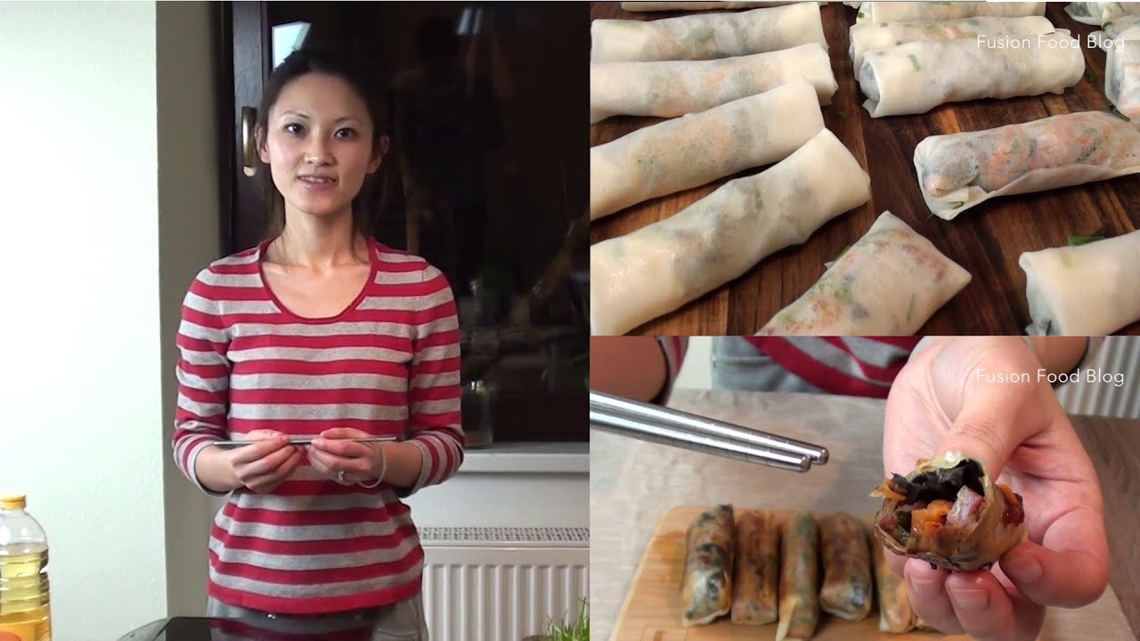Spring rolls street food with pork bacon and chives recipe Chinese cooking春卷培根韭菜