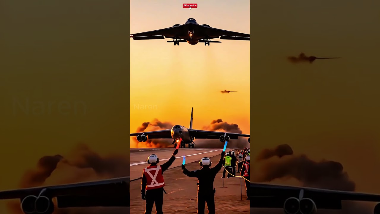 Ground crew guides the strategic bomber as 