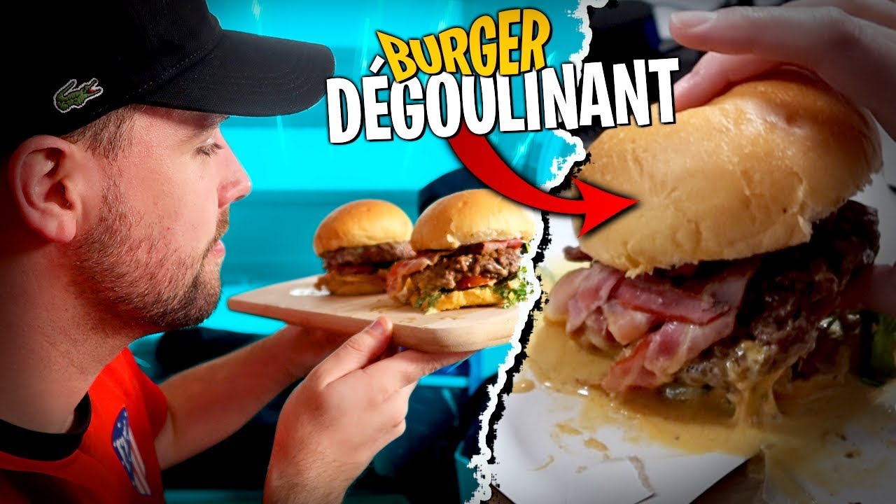 Un gros Burger dégoulinant après une semaine de régime intense !!