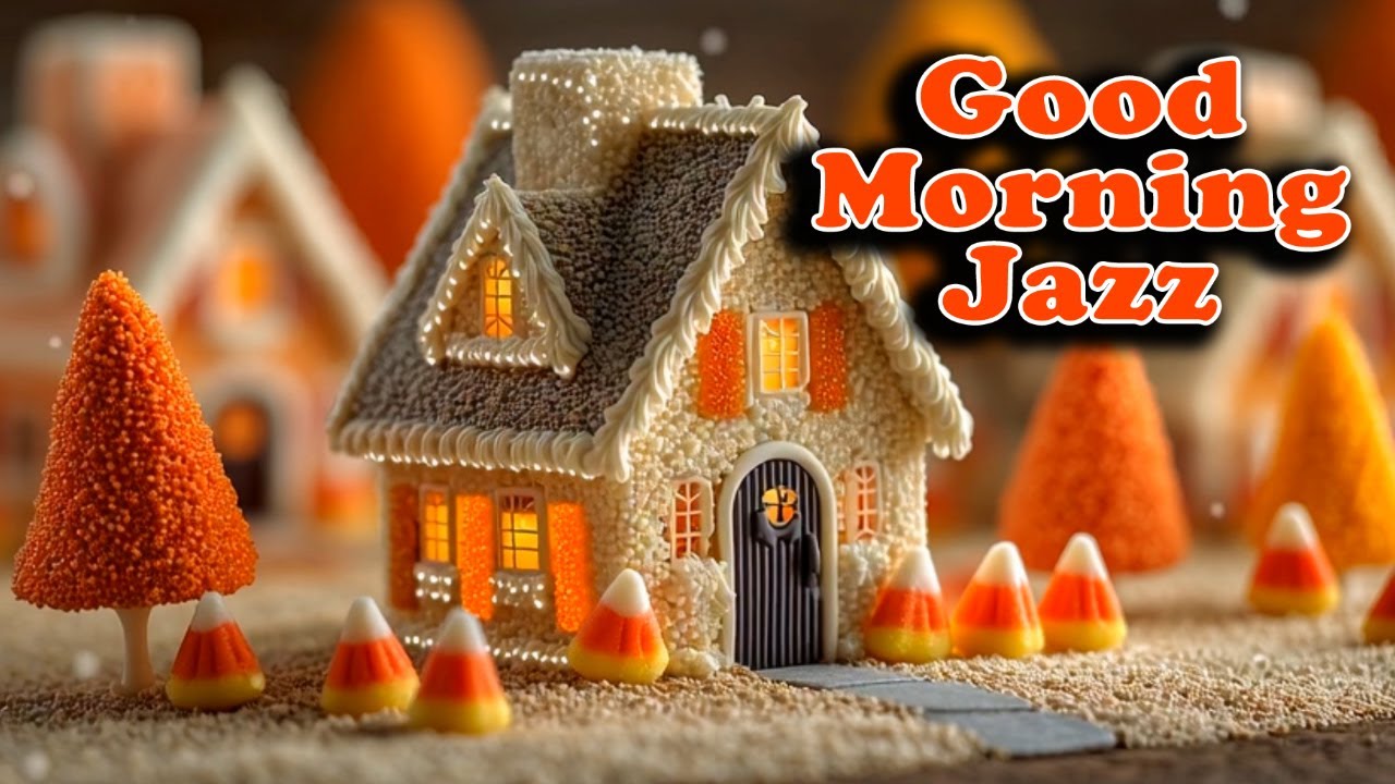 Relaxing Soft Jazz Background Music – Charming Halloween Candy Corn Cottage with Glowing Lights