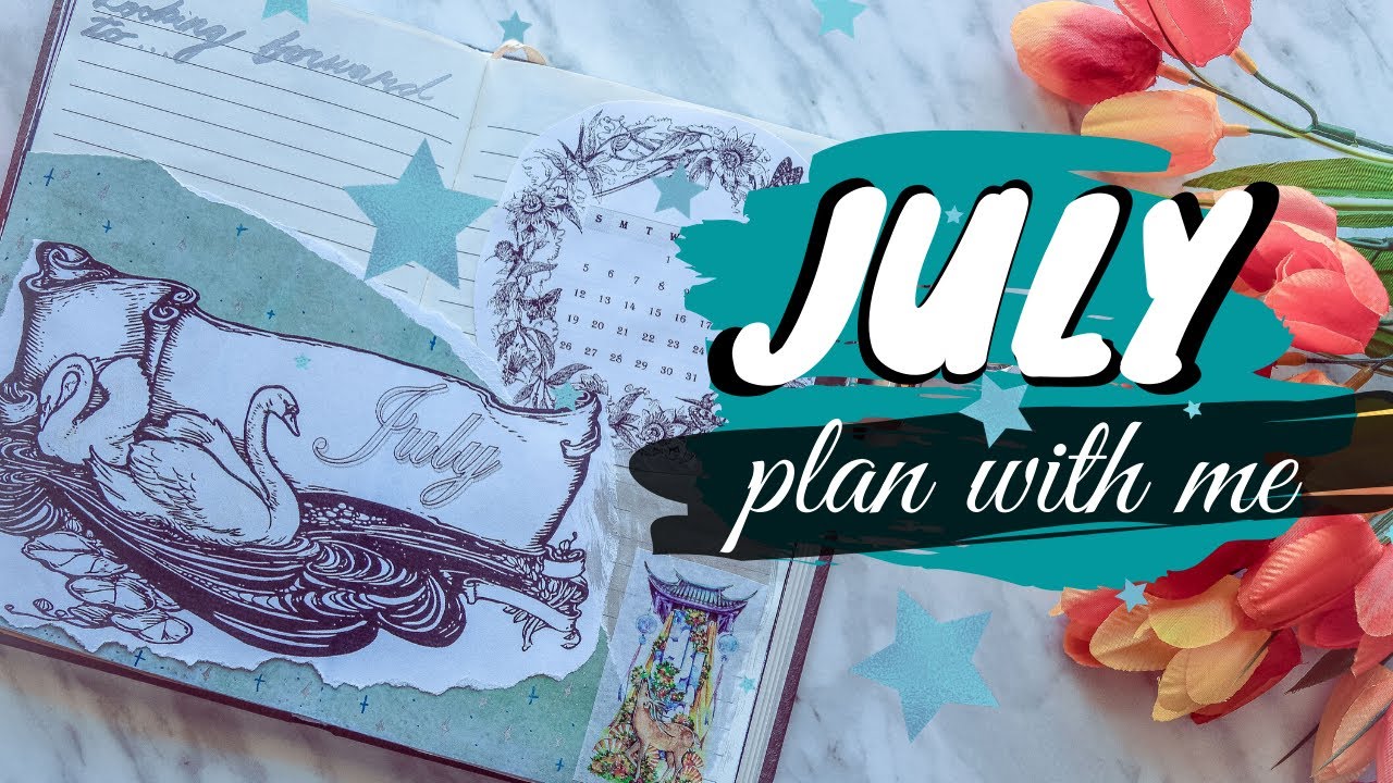 PLAN WITH ME JULY 2020 🌹🌹🌹: Bullet Journal Setup and Weekly Spreads in a Lined Notebook