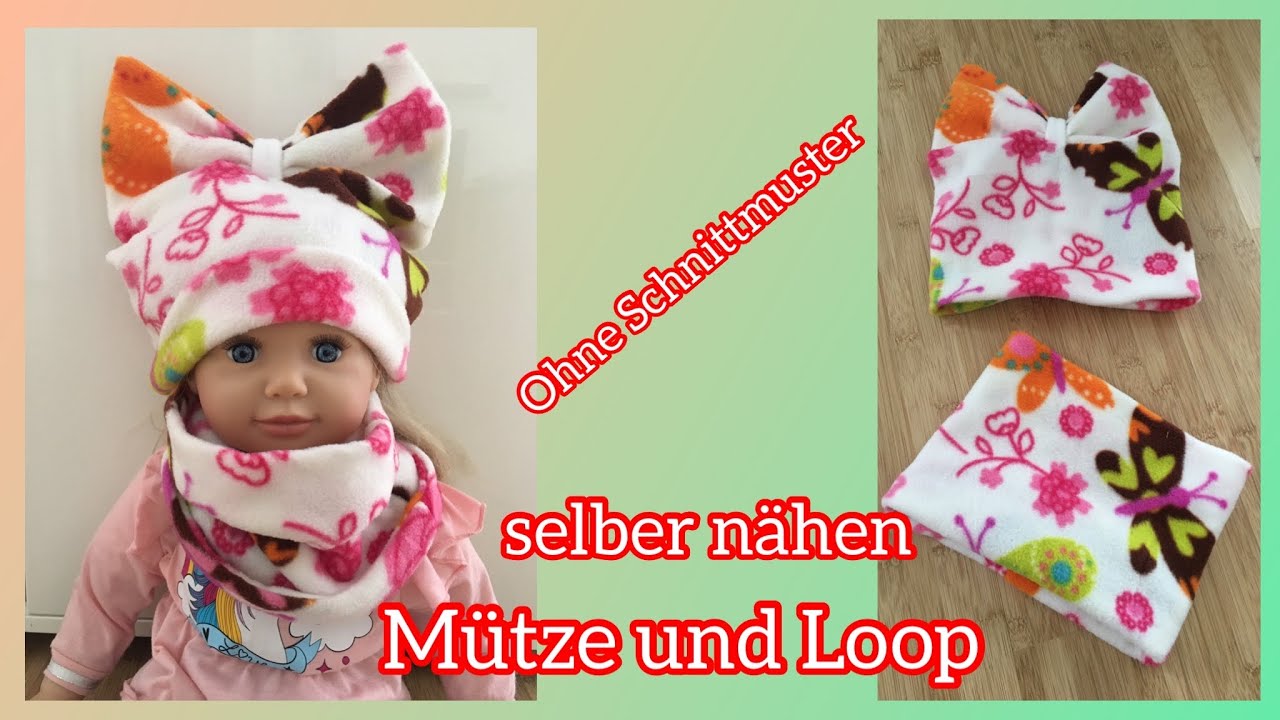 Mütze mit Schleife und Loop Set - selber nähen - Für Anfänger - ohne Schnittmuster