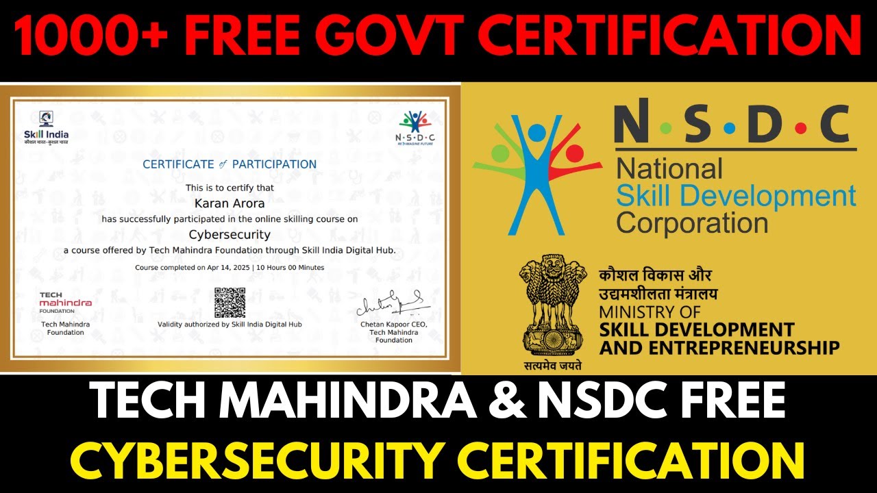 NSDC & Tech Mahindra FREE Cyber Security Course with Certificate | Govt Certification | Skill India