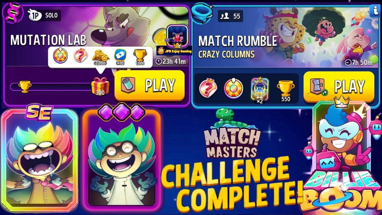 Mutation Lab Solo Challenge 300 DNA 🧬 4200 Score/ Match Rumble Crazy Columns/Match Masters