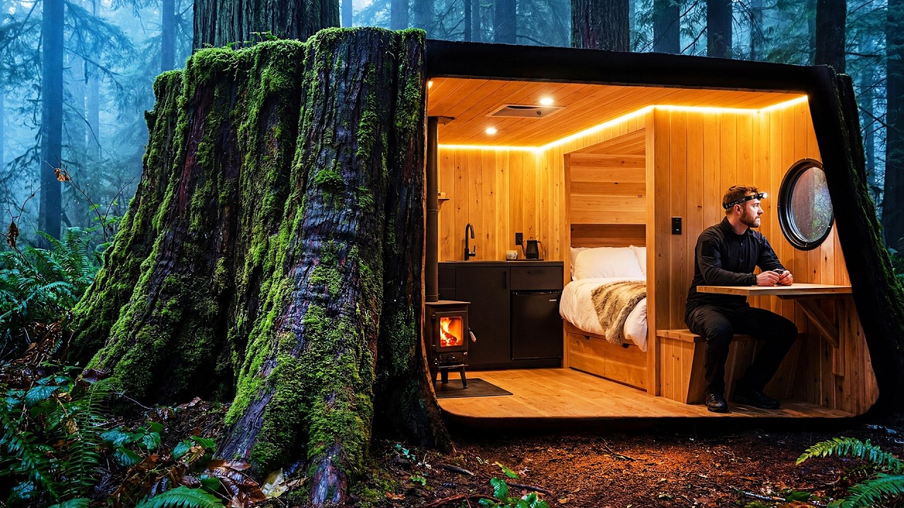 Building a house in the forest (ASMR) – A narrow canyon hides a beautiful modern shelter inside