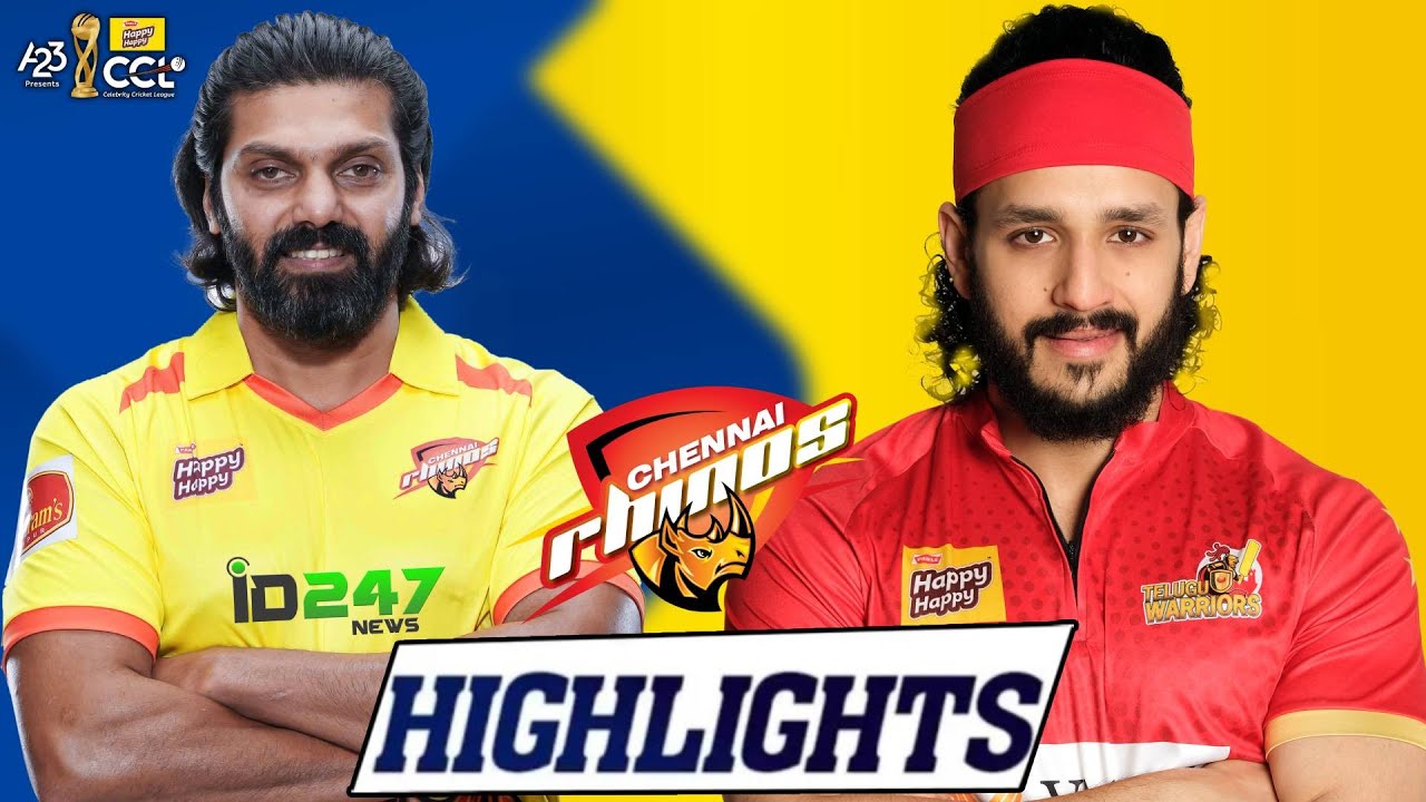 Chennai Rhinos Highlights | Telugu Warriors | Vishnu Vishal, Jiiva, Arya | #A23Rummy #HappyHappyCCL