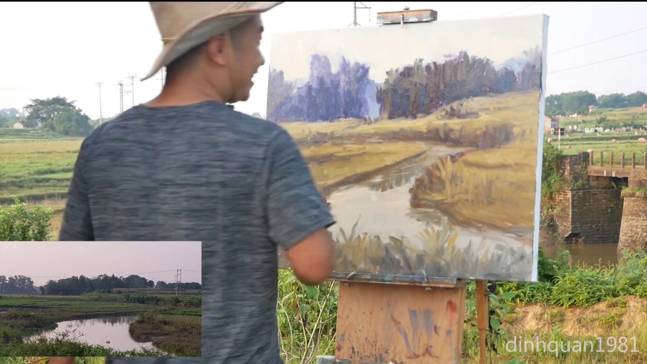 Plein air painting River landscape Impressionism Oil painting by dinhquan1981 TIMELAPSE #4