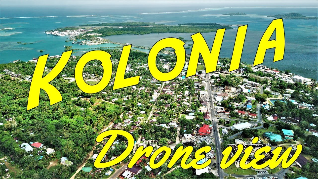 Kolonia town aerial drone view 2 in Pohnpei, Micronesia