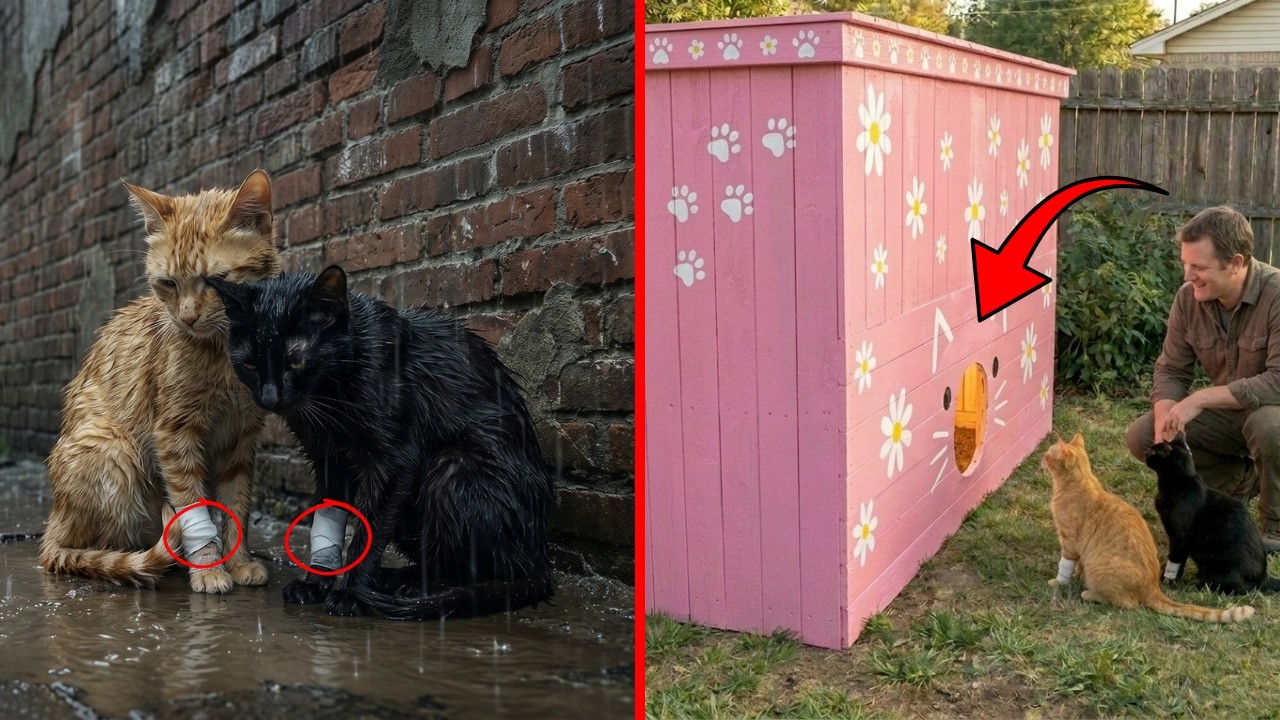 Он построил уютный домик для двух раненых бездомных кошек | Потрясающее преображение кошачьего жи...