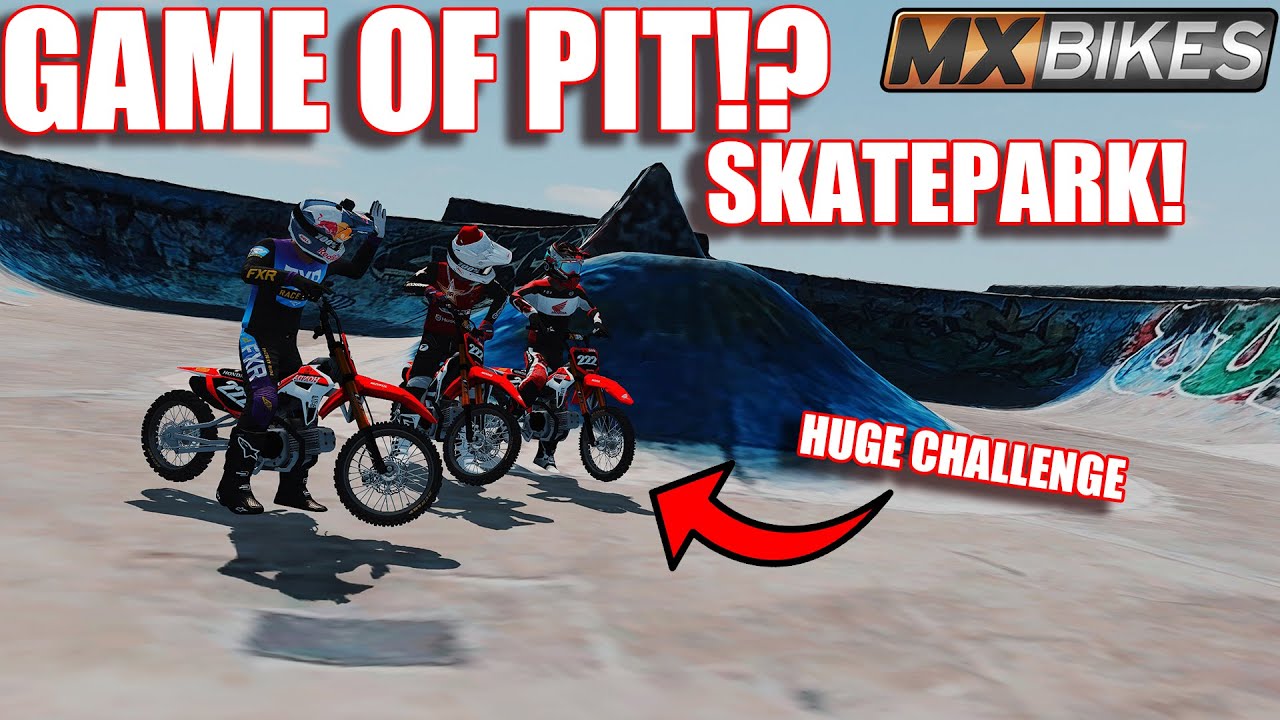 CRAZY GAME OF BIKE (pit) WITH 3 PEOPLE ON THE SKATEPARK IN MXBIKES! (CRF110)