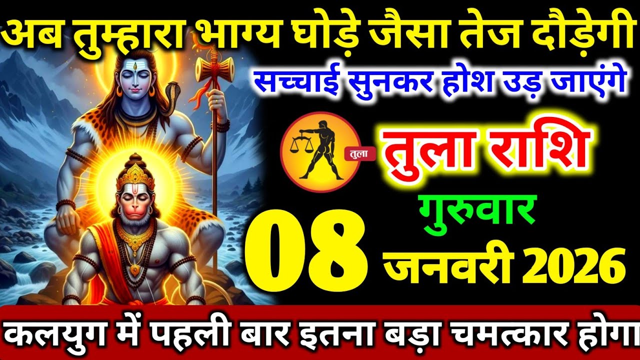 तुला राशि वालों 08 जनवरी गुरुवार तुम्हारा भाग्य घोड़े से तेज दौड़ेगी बड़ी खुशखबरी। tula Rashi 