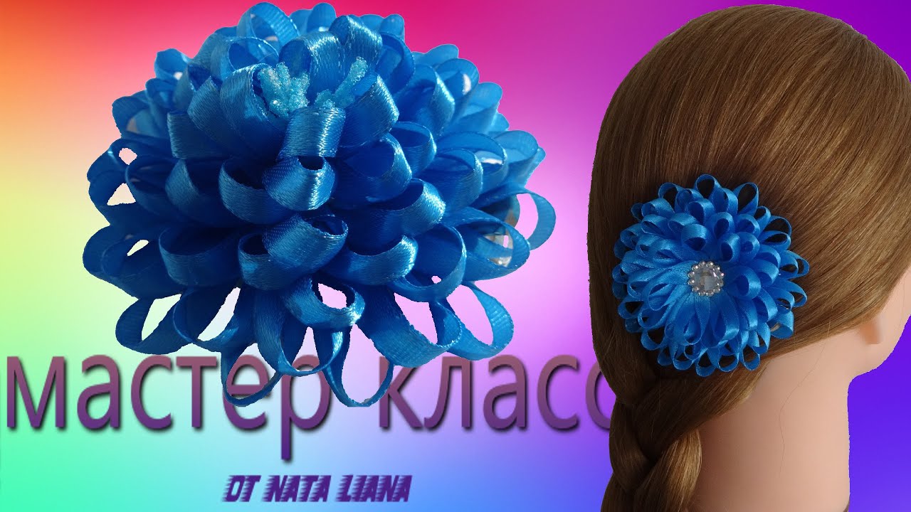 Заколка для волос. Цветы из узкой ленты. / Flower Hair Clip .