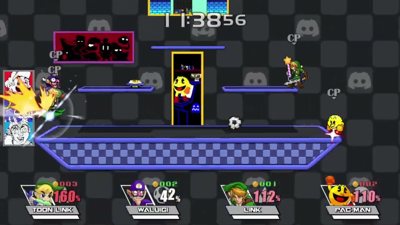 Super Smash Bros Crusade: Toon Link Vs Waluigi Vs Link Vs Pac-Man