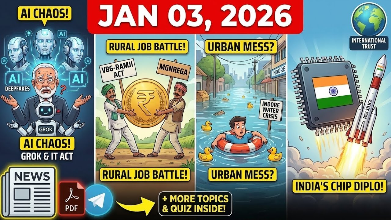 🚱Indore Crisis | VBG-Ramji Act 🗳️| Pax Silica Excluded? | Deepfake Laws ⚖️| 03 Jan UPSC 2026