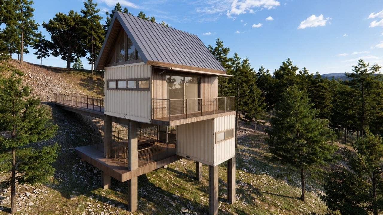 30 sqm Container Tiny Forest House on Sloped Land 🏡 🏔️ 