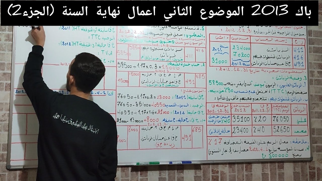 حل بكالوريا 2013 أعمال نهاية السنة الموضوع الثاني(الجزء الثاني) باك شعبة تسيير واقتصاد محاسبة ✍️💸