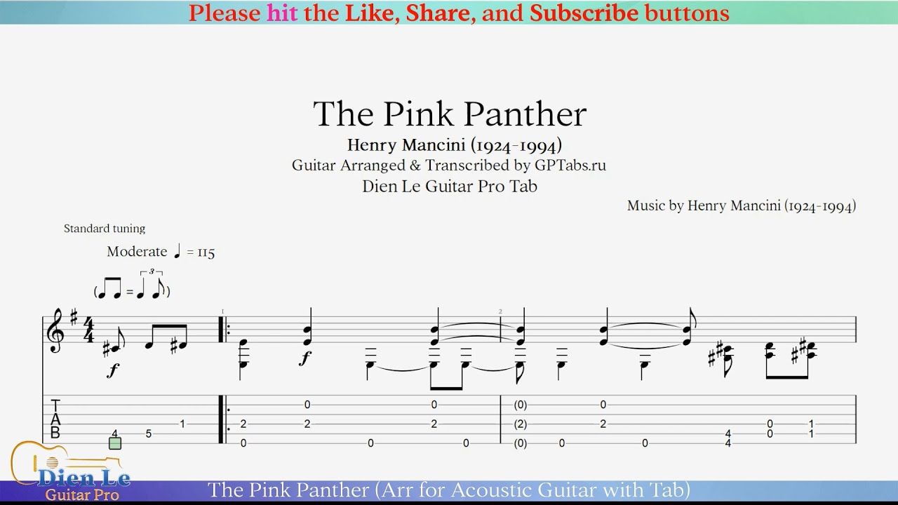 The Pink Panther (Arr for Acoustic Guitar with Tab)