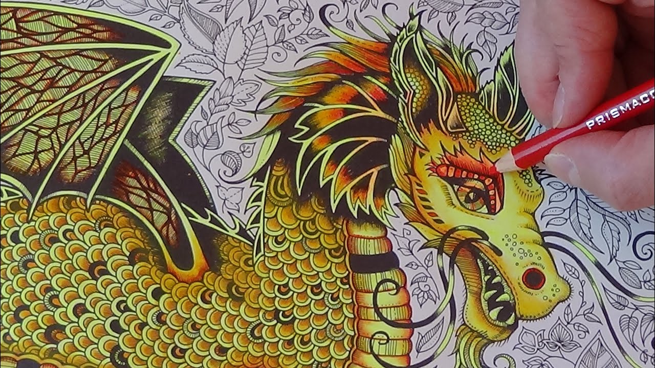 How I color a golden dragon Tutorial 1 Prismacolor enchanted forest Johanna Basford