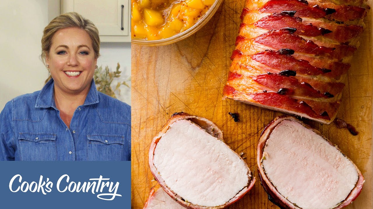 How to Make Bacon Wrapped Pork Roast with Peach Sauce