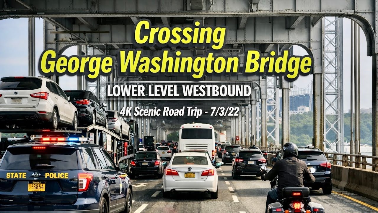 🚗 Crossing George Washington Bridge | Lower Level Westbound | 4K Scenic Road Trip - 7/3/22