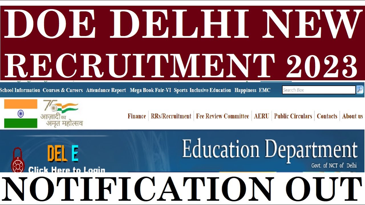 DOE DELHI NEW RECRUITMENT 2023 DETAILED NOTIFICATION OUT, APPLY FROM ANY STATE, DELHI GOVERNMENT JOB