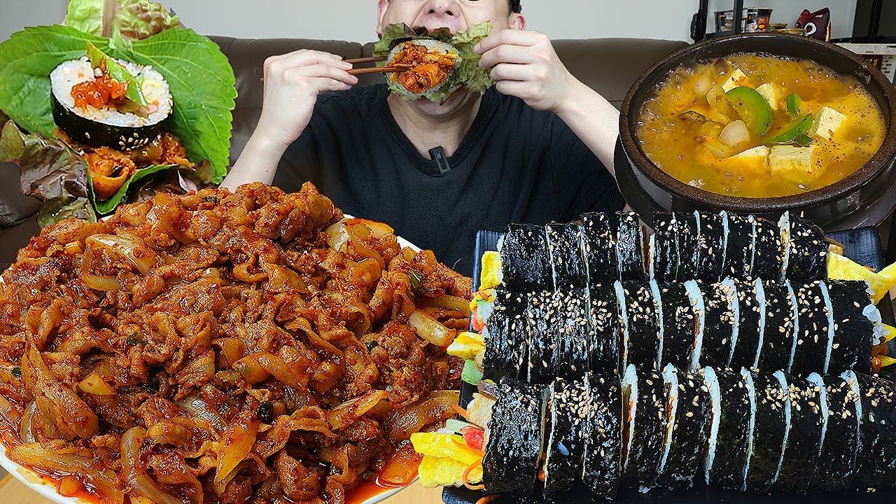 ASMR MUKBANGㅣStir-fried Pork & GimbapㅣEATING SHOW