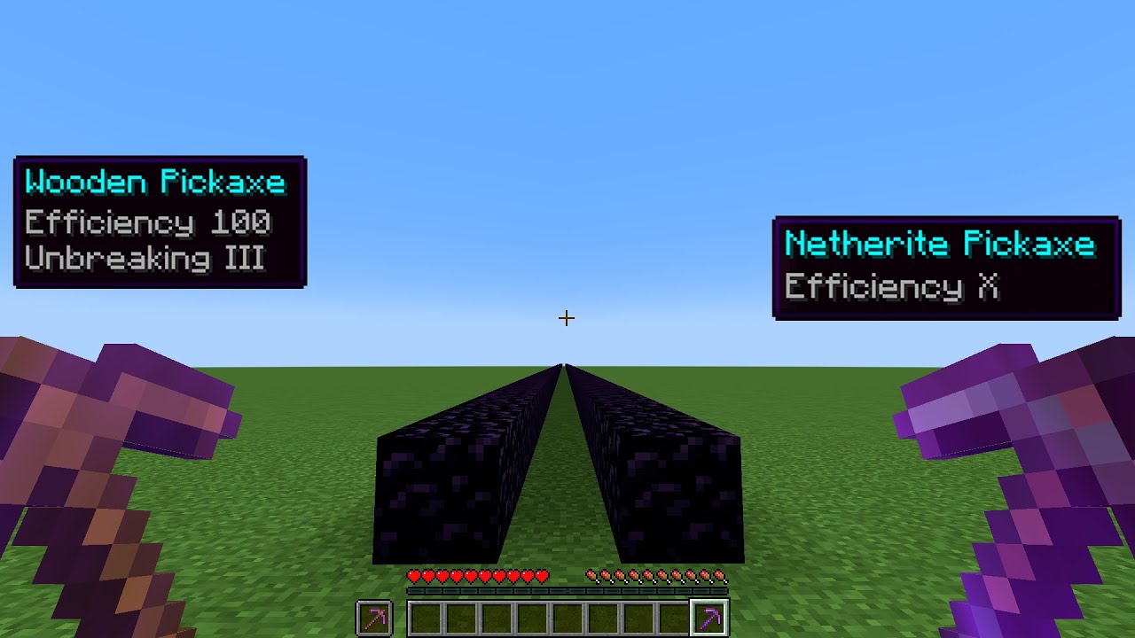 wooden pickaxe efficiency 100 vs netherite pickaxe efficiency 10
