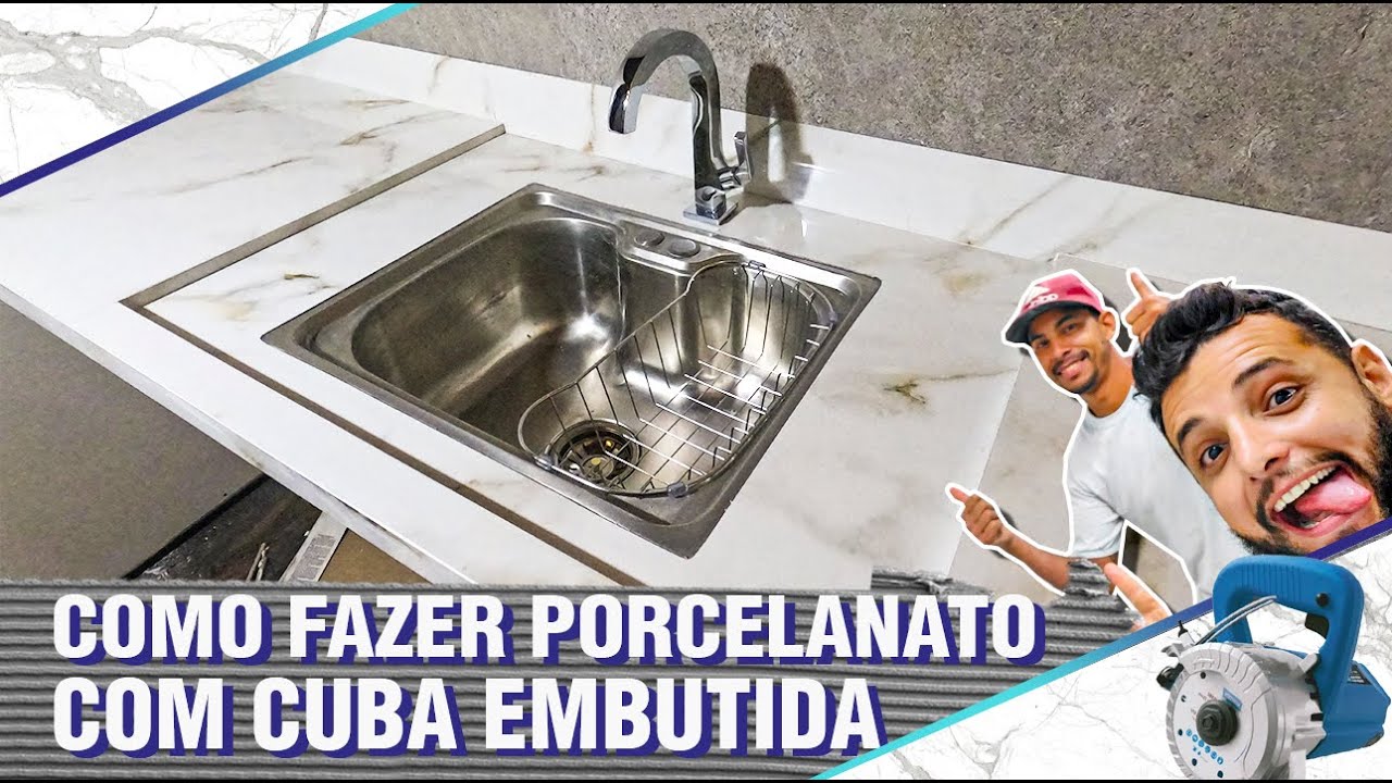Como fazer BANCADA DE PORCELANATO com CUBA de inox EMBUTIDA - DIY I Tiny house Casa Cubo