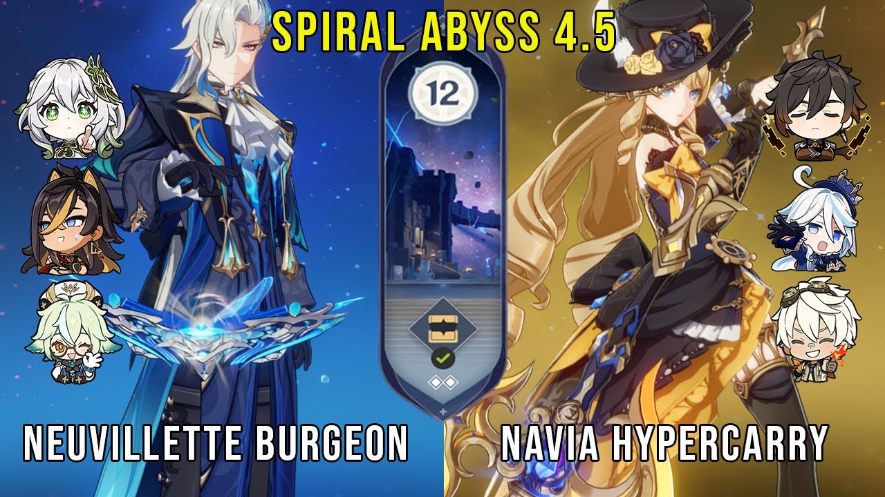 C0 Neuvillette Burgeon and C0 Navia Hypercarry - Genshin Impact Abyss 4.5 - Floor 12 9 Stars