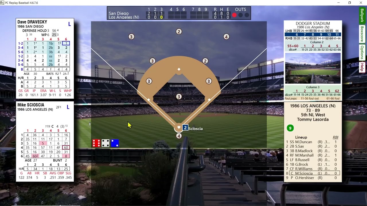 PC Replay Baseball 1986 Padres vs Dodgers - Dravecky/Hershiser