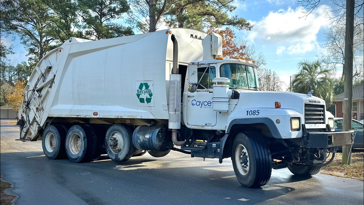 Old Mack Garbage Truck Collecting Manual Recycling!