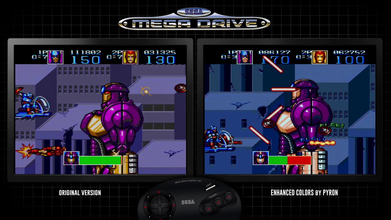Captain America (Mega Drive) - Pyron's Color Hack & Original - Dual Playthrough